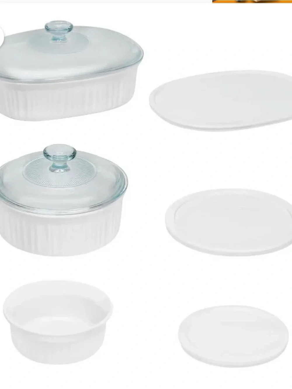 Corningware French White 8-Piece Oven-to-Table Serveware Set - White. NEW